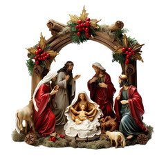 christmas nativity scene with jesus, Nativity Bliss: A Radiant Christmas Scene on a Pure White Background. Christmas - obrazy, fototapety, plakaty