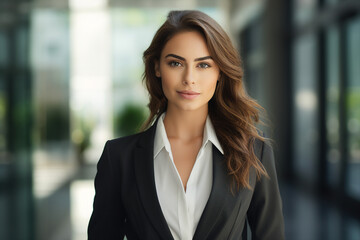 Fototapeta premium Generative AI picture portrait of amazing gorgeous office worker young woman