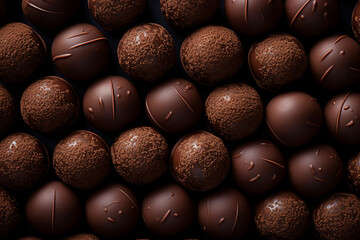 Close up generative AI picture of various tasty chocolate pralines candies - Powered by Adobe