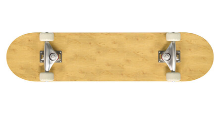 wooden skateboard seen from below isolated on white.