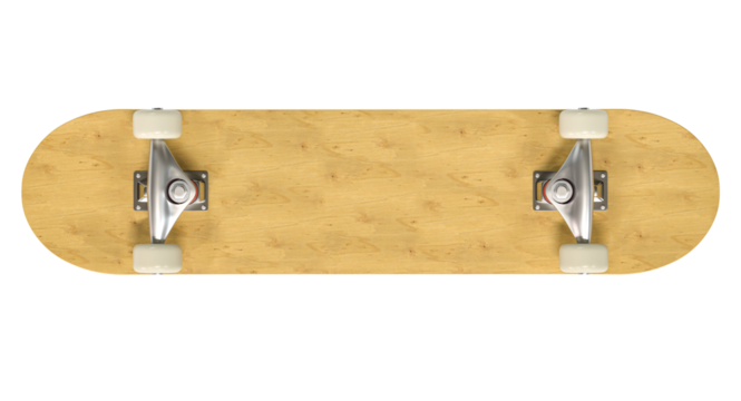 wooden skateboard seen from below isolated on white.