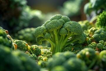 Close-up of delicious broccoli, a nutritious vegetable. Generative AI