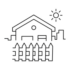 House with a Fence Icon. Secured Living, Home Comfort. The house with a fence icon represents secured living and the comfort of a private home environment Icon