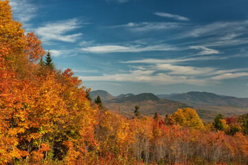 beautiful autumn landscape. View of the colorful mountains and bright colorful trees on a sunny autumn day. White Mountain National Park. New Hamsher. USA.
