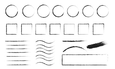 vector brush strokes collection, Ink splatters, grungy painted lines, artistic chalk charcoal scribble set bundle on white background isolated