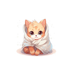 kitten wrapped in blanket