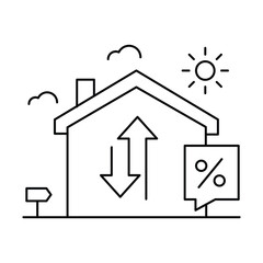 Interest Rate Indicator, Mortgage Rates. The interest rate icon with a house and a percentage sign represents an interest rate indicator, especially for mortgage rates Icon