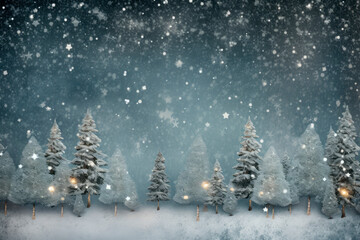 Christmas landscape at night with snowy trees