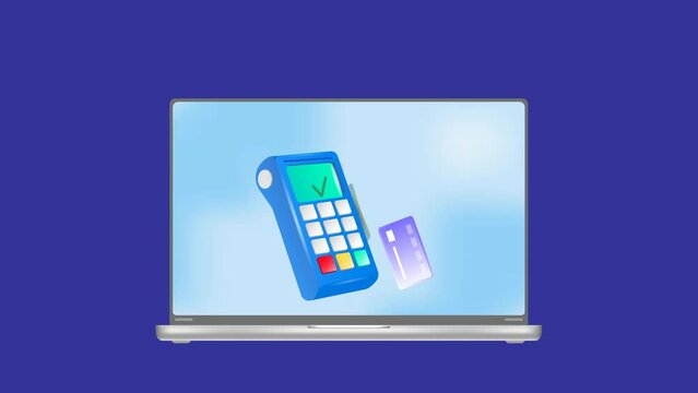 Payment terminal, a modern POS-bank payment device.
A payment device with an NFC keyboard. A credit card reader.
Animation of a contactless payment system.