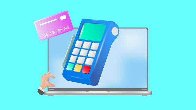 Payment terminal, a modern POS-bank payment device.
A payment device with an NFC keyboard. A credit card reader.
Animation of a contactless payment system.