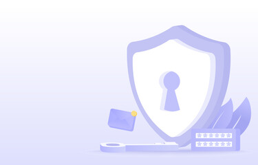 Fototapeta premium Safety, security, data protection concept. Protect personal detail by enter password, firewall, sensitive data from cyber attack and threats. Flat vector design illustration with copy space.