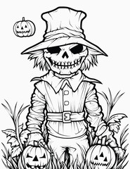 Halloween scary coloring page for kids and adult with halloween witch pumpkin, Cute horror vector illustrations.