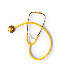 doctor yellow stethoscope with transparent background and natural shadow