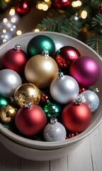 Photo Of Christmas Glistening Ornaments In A Bowl