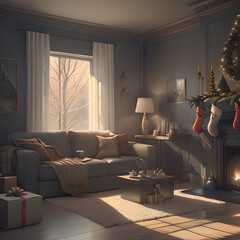 modern living room with fireplace Christmas's season