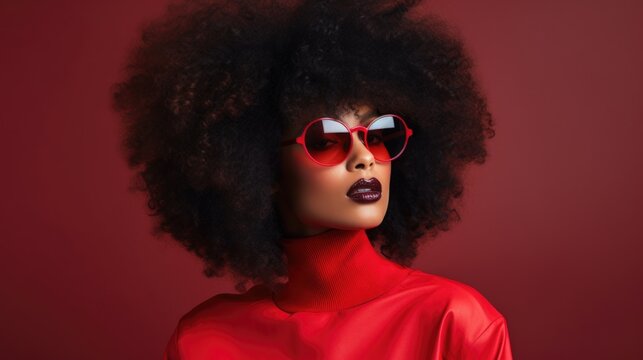 photo of a beautiful African American woman with a stylish hairstyle and stylish glasses, close-up