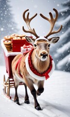 Photo Of Christmas Reindeer Pulling A Sleigh Filled With Mince Pies