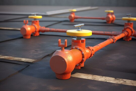 Pipeline conflict, fuel crisis. Closed valve on natural gas line. 3D rendering. Generative AI © Pascal