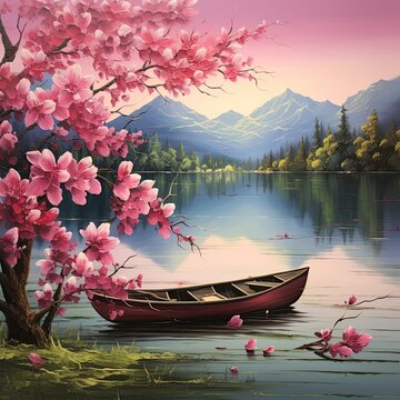 beautiful spring flowers, the the background gondola