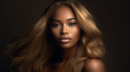 Beautiful African American woman with dyed and straight hair. Beauty of afro black girl with bob...