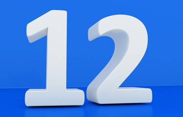 Number 12 in white on light blue background, isolated twelve number.