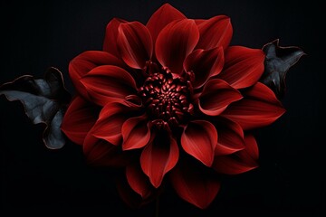a dark red flower on a black surface. Generative AI