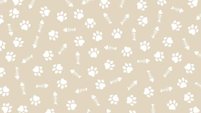 猫の肉球イラストパターン背景（8秒ループ・4色セット）