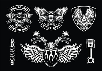 a set of biker themed badges