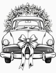 Christmas cute gift car coloring pages for kids and adult, Coloring book with vintage floral vector illustration, 