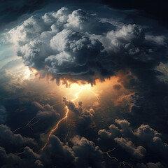Fototapeta premium Lightning thunderstorm flash over the night sky. Concept on topic weather, cataclysms (hurricane, Typhoon, tornado, storm)