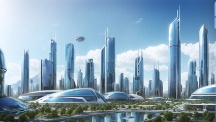 Fototapeta na wymiar High-tech City with Glass Buildings