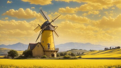 Broken Windmill in Mustard Field
