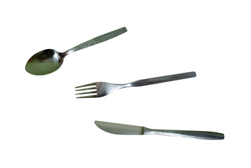 Old metal cutlery, on a transparent background