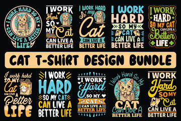 Cute cat t-shirt design bundle, Cat lover tees, Cat-themed apparel bundle, Cat silhouette tees bundle, Funny cat shirts bundle, T-shirt design bundle.