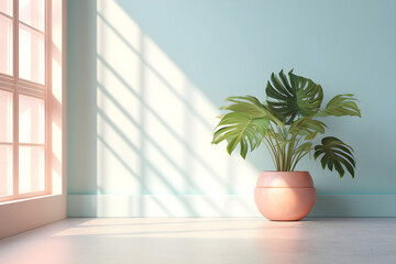 Interior Design Harmony, Pastel Room and Potted Plants