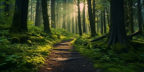 Fototapeta na wymiar enchanted path through magical forest cinematic 4k