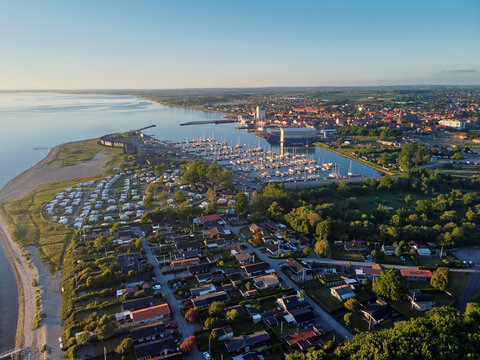 Aerial view of Assen's marina, campsite in the background