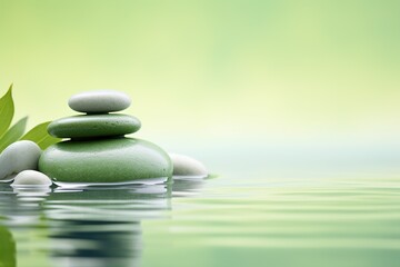 Tranquil spa pebble green imagery in a minimalistic photographic approach, artistic arrangement and ambiance background