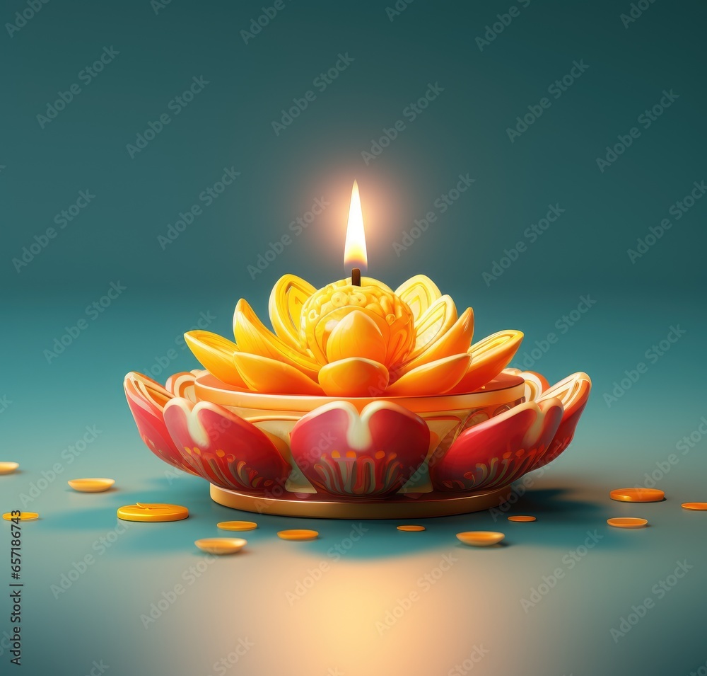 Wall mural diwali is an indian holiday, the festival of fire. lotus flowers and diyas oil lamps. with generativ