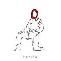  line art vector of Kubra Dagli who is taekwondo athlete. Empowered Muslim women around the world. Women's day concept art. Women in islamic world.