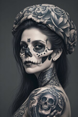 woman with skull makeup for a Halloween party celebration