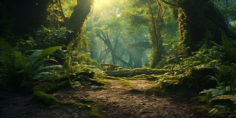 enchanted path through magical forest cinematic 4k - obrazy, fototapety, plakaty