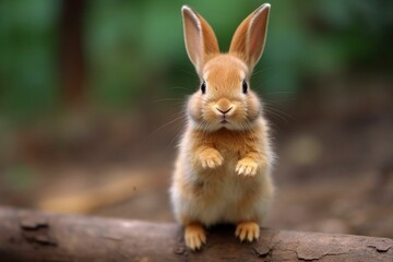 Naklejka na ściany i meble Cute rabbit with finger pointed. Generative AI