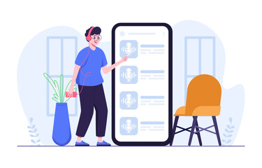 Man selects podcast audio episode