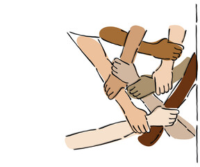 hand holding each other. line art vector of human solidarity concept. Support each other and grow together psychology. Positive Psychology concept.