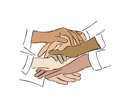line art vector of human solidarity concept. Support each other and grow together psychology. Positive Psychology concept.