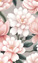 Blush and white flower mural. Digital art  illustration for wallpaper, Generative AI 