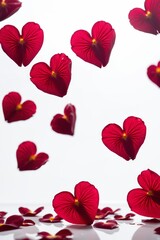 Heart Shaped Rose Petals against white background