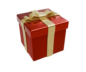 Glossy red package with a golden ribbon. Toy package, 3d render