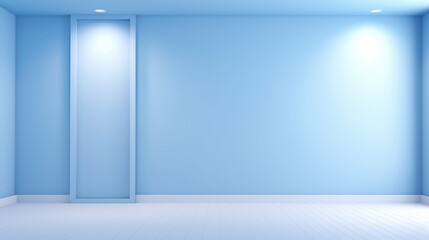 3D render empty blue light room interior background for product presentation with light and beautiful copy space.